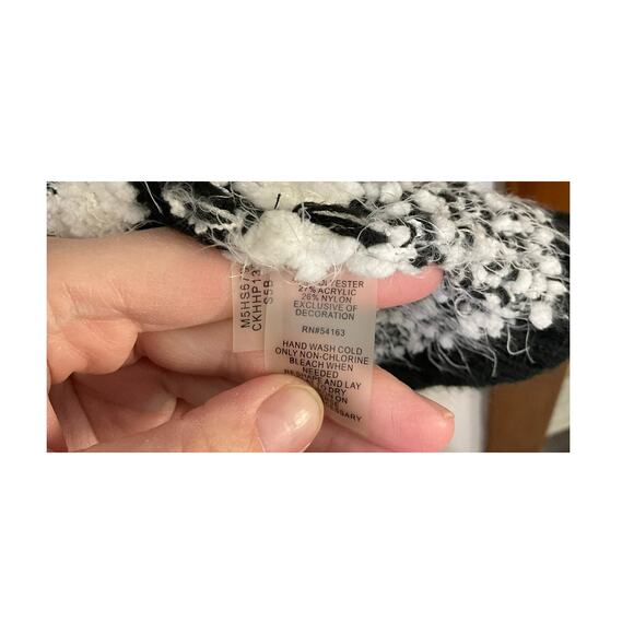 Calvin Klein Cowl Neck Sweater Womens L/XL Faux Wrap Black White Buckle Heavy - Picture 6 of 6